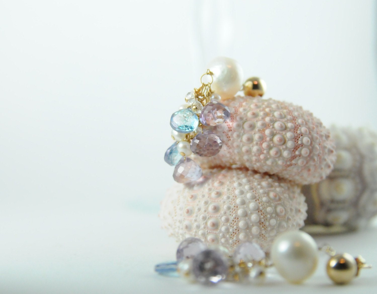 Colorful Gemstone and Pearl Earrings in Gold:) Bridal Earrings, Bridal Earrings, Gemstone Cluster Bridal Earrings