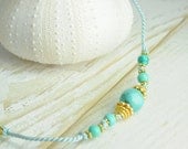 On Sale, Bridesmaid gift, bridesmaid gift sets, Turquoise, simple, dainty,  on Silk String with Vermeil Necklace
