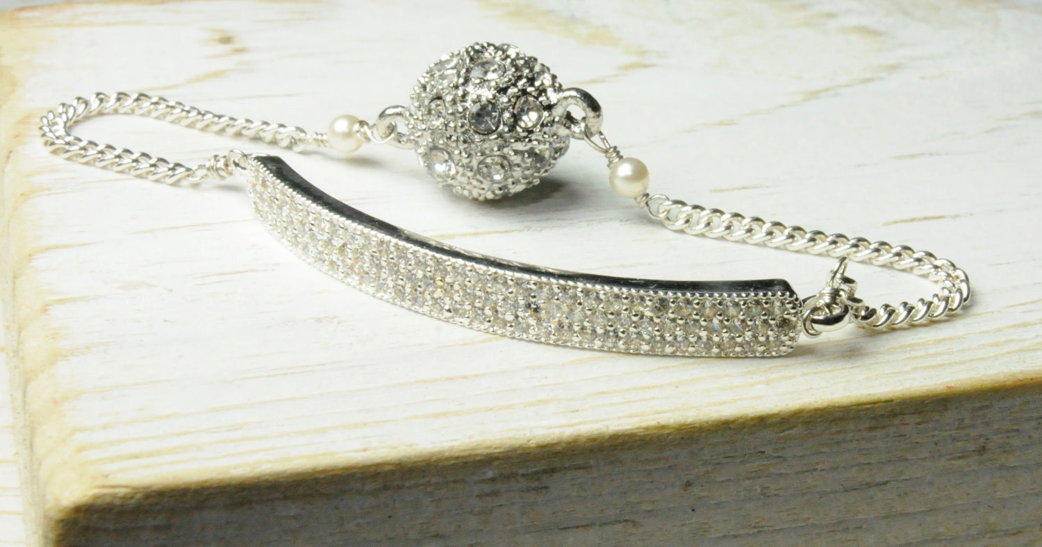 CZ Cuff Sterling Silver Bracelet/Bridal Statement Bracelet in Sterling Silver/Sterling Silver Cuff Bracelet with CZ