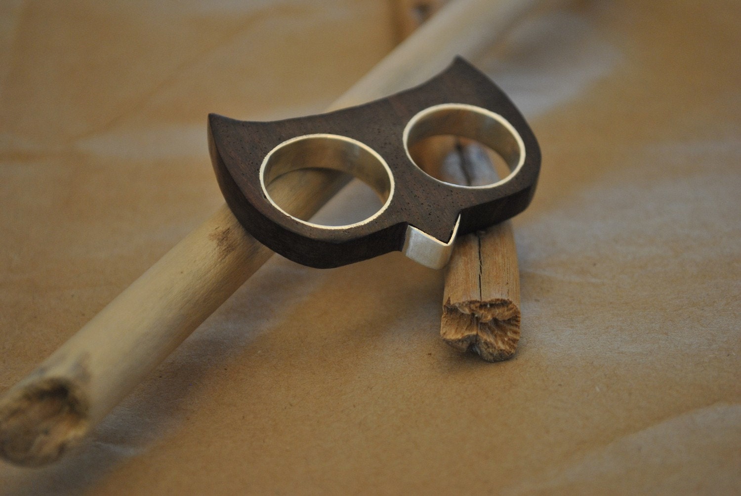 owl ring in wood