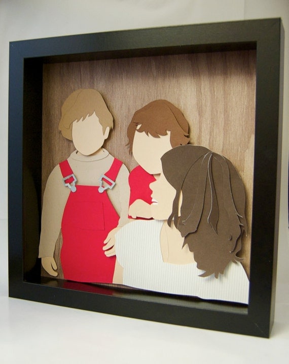 Custom cut paper child and family portrait
