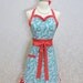Adorable Floral Sweetheart Flirty Skirty Apron in Aqua - Red and White Polka Dots - Ready to Ship
