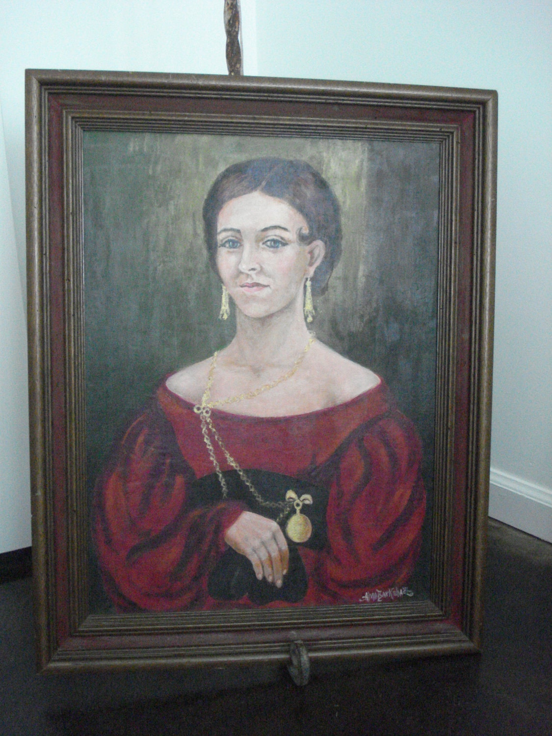SALE "Lady in Red" oil painting