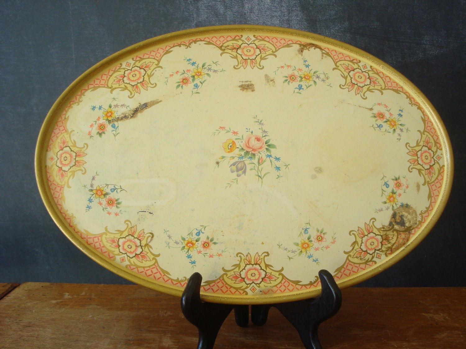 tin floral vanity tray