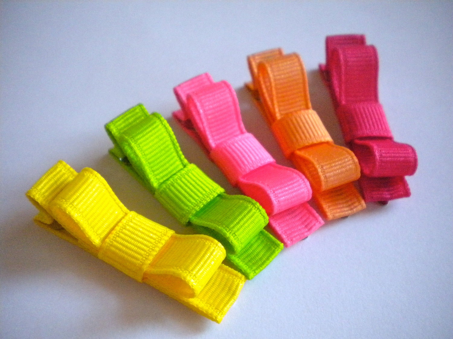 Tuxedo Bow Hair Clippies w/ No Slip Grip -- Yellow, Green, Pink, Orange, Raspberry