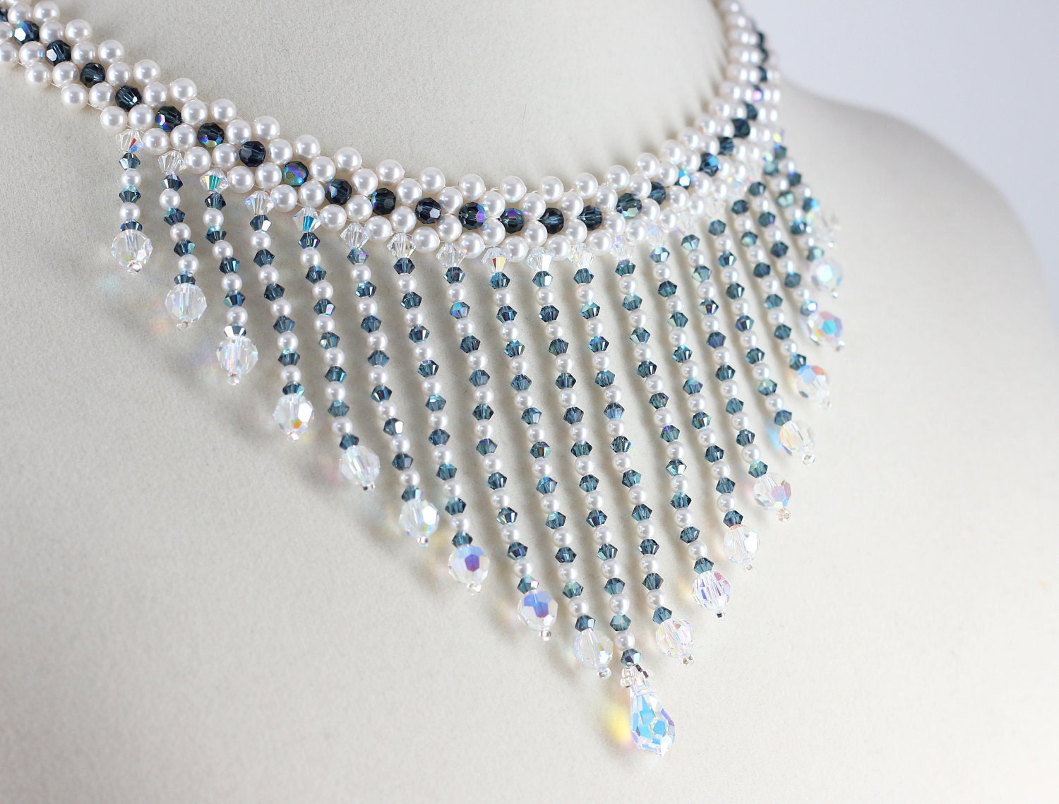 Something Blue Bridal Fringe Choker Swarovski Blue Necklace Wedding Jewelry
