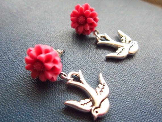 Dangle Earrings Sparrow Earrings Flower Earrings Stud Earrings Studs Post Earrings