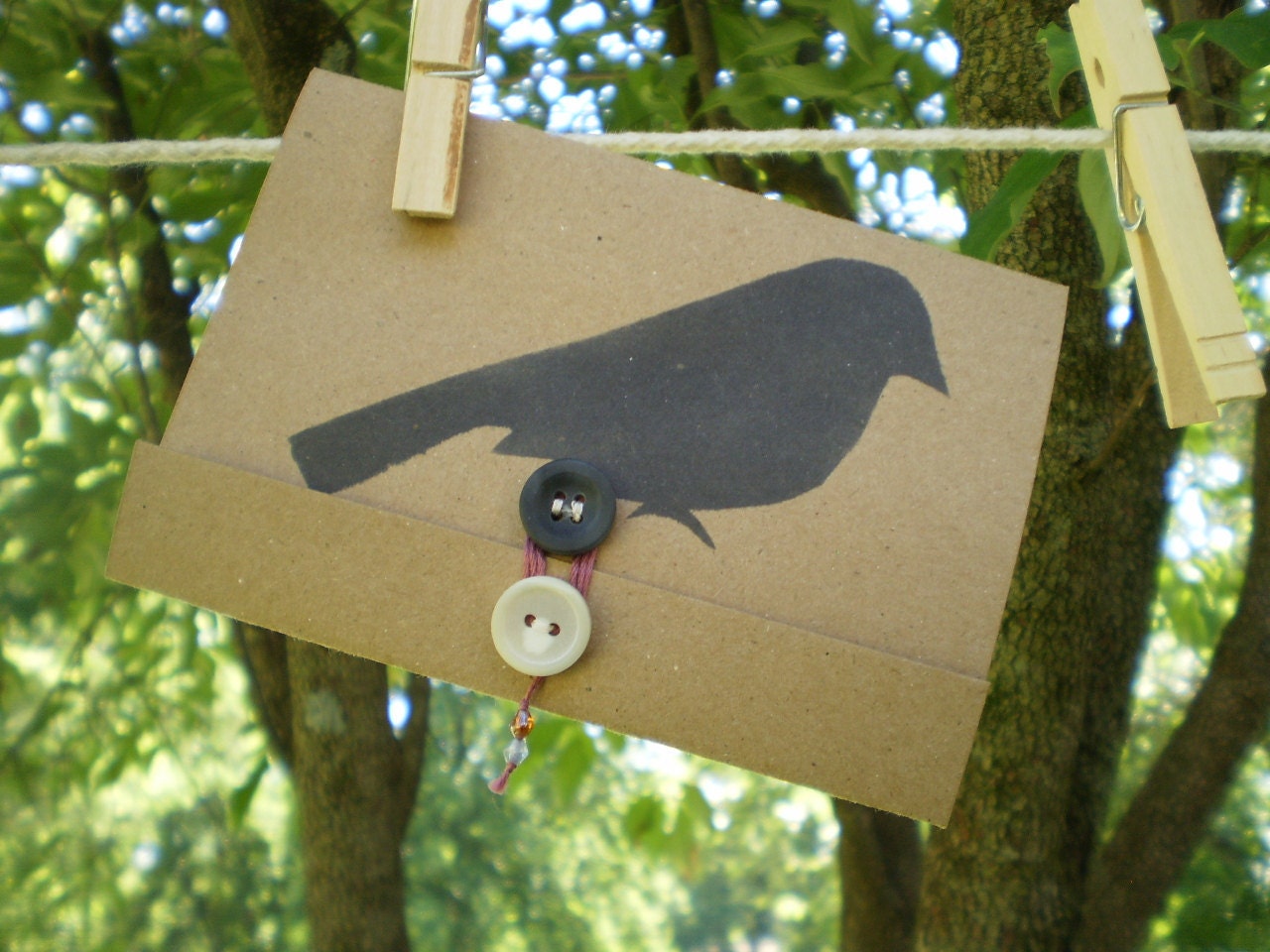 SALE--Sparrow Cards with Button Closure--Set of 3--Ready To Ship