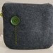 Charcoal Grey and Green Embroidered Felted Wool Zippered Pouch