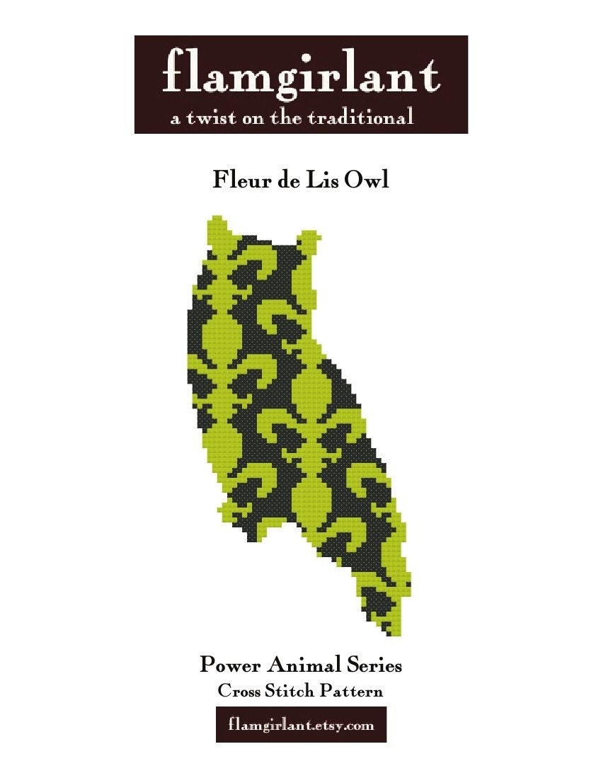 Power Animal: Fleur de Lis Owl Cross Stitch Pattern
