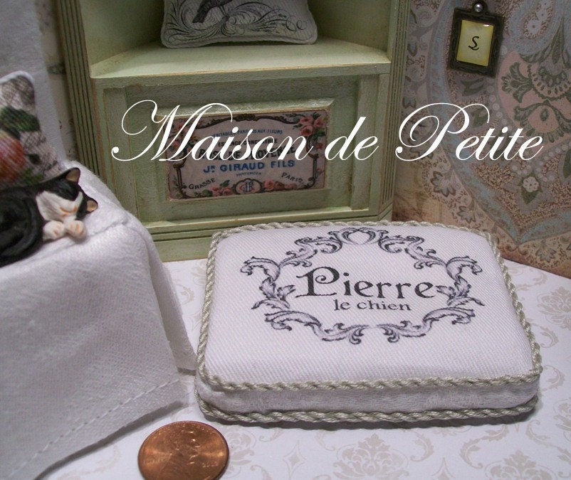So chic Le Chien LARGE  French dollhouse miniature pet bed for your favorite mini pooch.