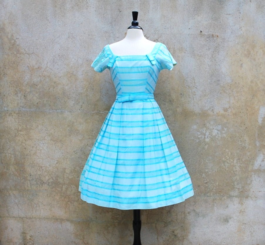30% OFF 1950's vintage day dress by Pat Premo of California/ 50's baby blue springtime cocktail dress/ M