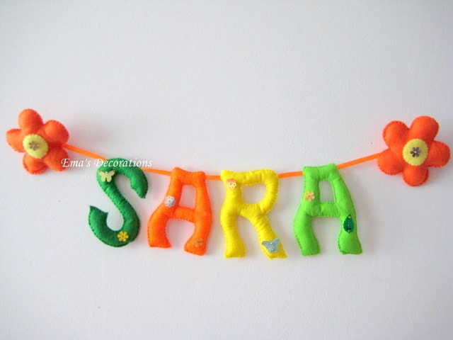 SARA  Name Banner, Felt Letters Garland for Kids Room