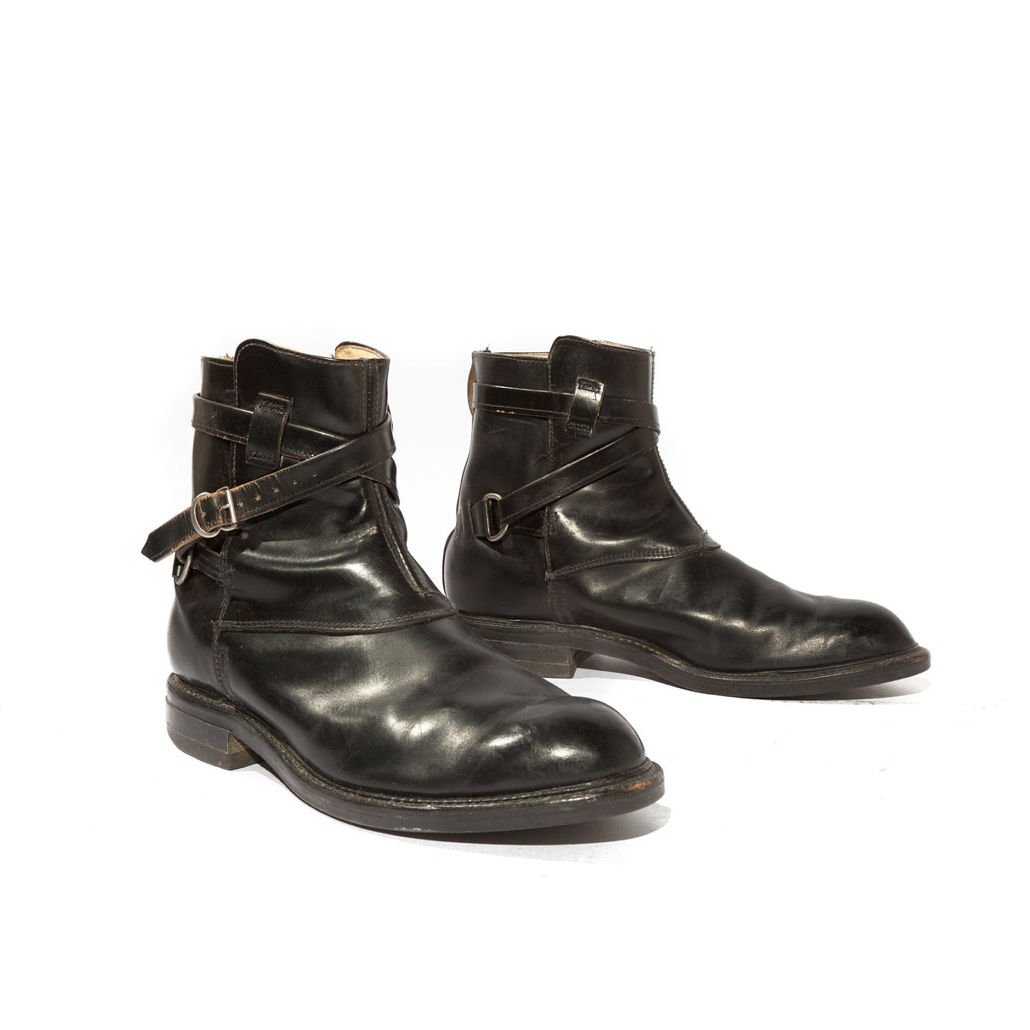 Vintage Men's Ankle Boots Wrap Around Strap and Buckle Motorcycle Style for Size 9 1/2 E