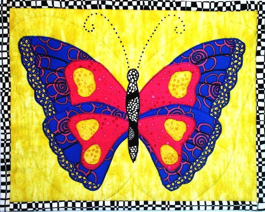 Yellow Butterfly art wall hanging art quilt kit by KidsQuiltToo