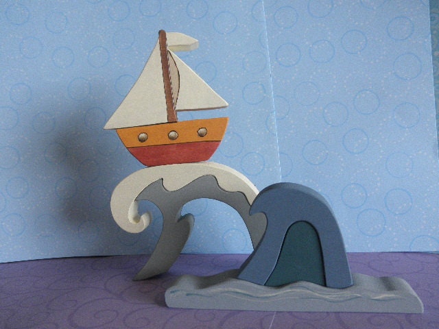 Kids Wooden Toy Stacker Big Waves 2