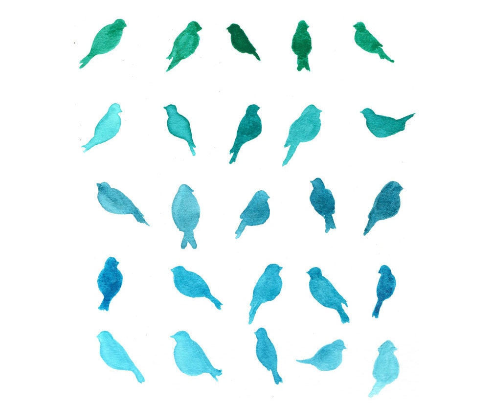 Fine Art Print 5 x 7- Birds of a Feather Bluebird art Turquoise Blue & Green watercolor - archival print signed