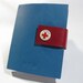 Refillable Leather Journal Handmade Pocket Notebook with Vintage Red Cross Pin and Magnetic Snap Latch, Blue/Red leather