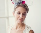 Grey & fuschia bridal hair piece