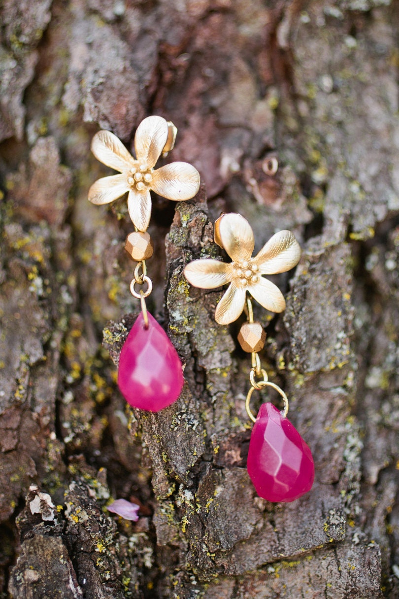 raspberry drop earrings