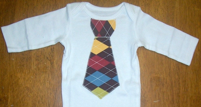Baby Boy Argyle Tie Onesie any size newborn to 24 months Short or Long Sleeves