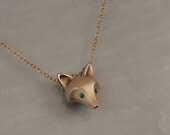 bronze fox pendant  , pick your eye color.  gold filled chain