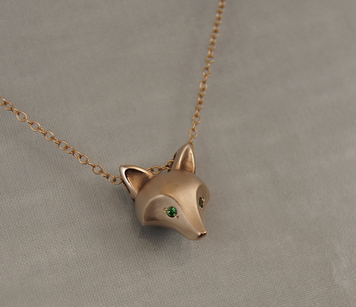 bronze fox pendant  , pick your eye color.  gold filled chain