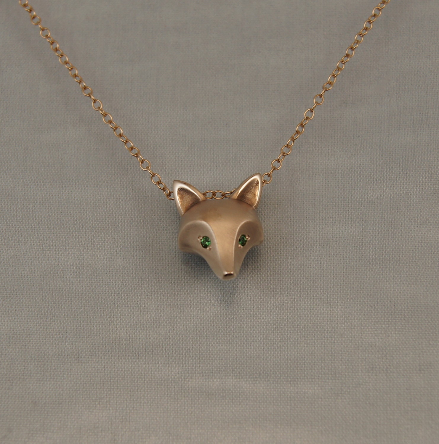 bronze fox pendant  , pick your eye color.  gold filled chain