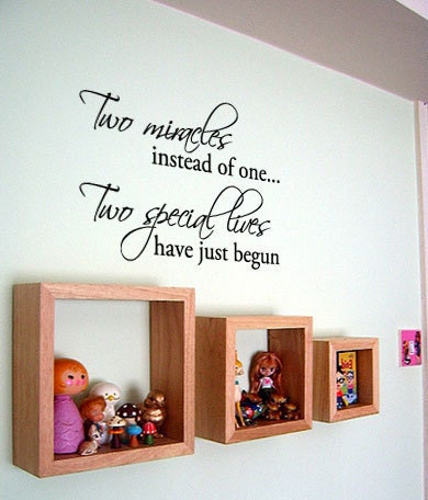 Two Miracles instead of one... Twins baby room decor Vinyl Wall Quote Decal