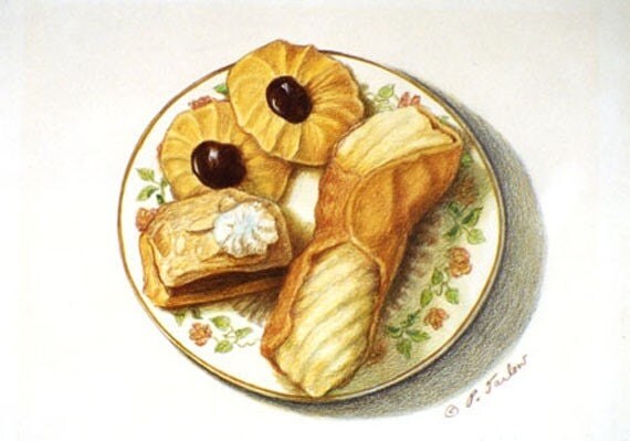 Italian Cannoli And Cookies Kitchen Art Print Food Art By Ptarlowart