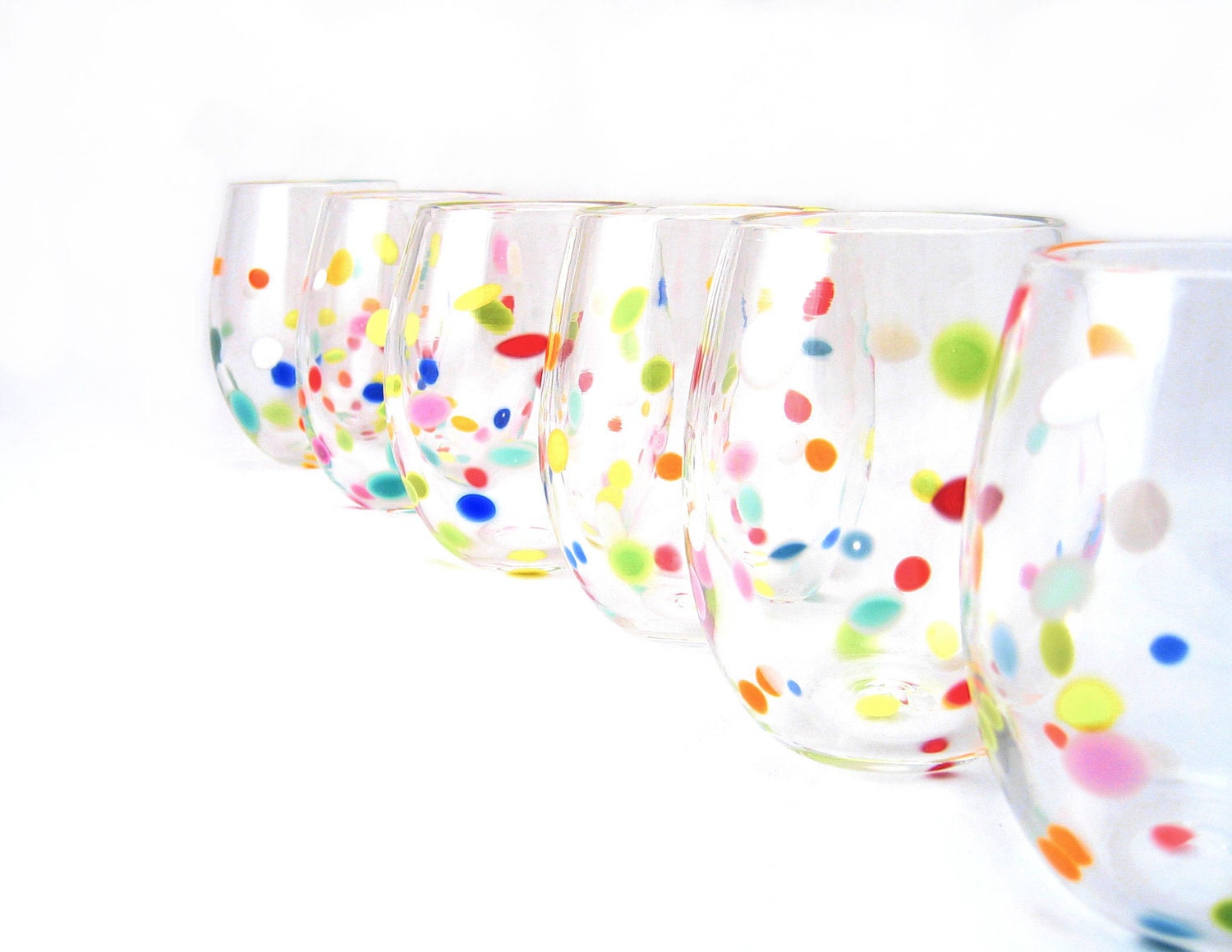 Blown Glass Tumbler Set Retro Bright Polka Dot Juice Glasses Fun Whimsical