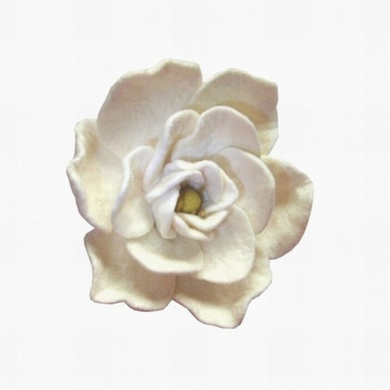 Felt Flower Brooch  pin  Blooming white gardenia - lannarfelt