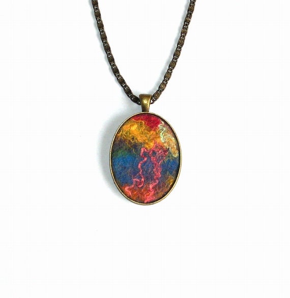 Felt Pendant Necklace Rainbow