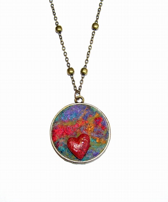 Felt Necklace Pendant with Red heart