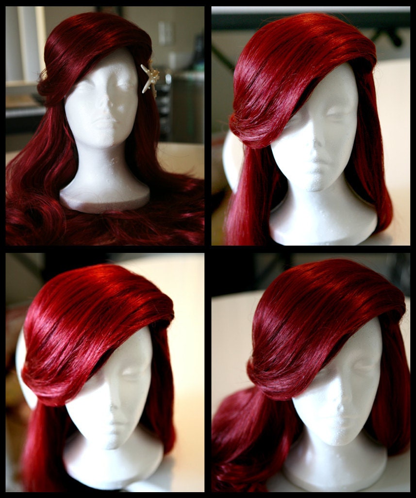 MERMAID/VIXEN WIG, Red Wig with Thick Swoop Bangs and Beautiful Full Waves: One of a Kind High Quality Wig designed by Traci Hines
