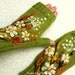 White fingerless gloves with felted strawberries