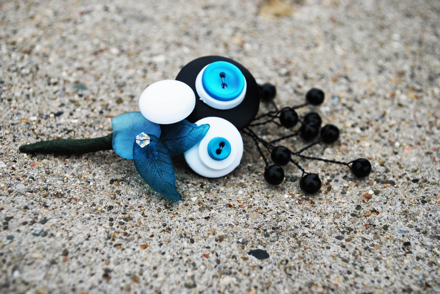 Stunning Aqua White Silver Black Button Broach CUSTOM Wedding Bouquet- DEPOSIT