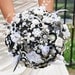 Stunning Aqua White Silver Black Button Broach CUSTOM Wedding Bouquet- DEPOSIT