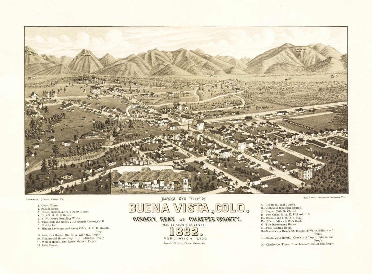 Vintage Map Buena Vista Colorado 1882 by Imagerich on Etsy