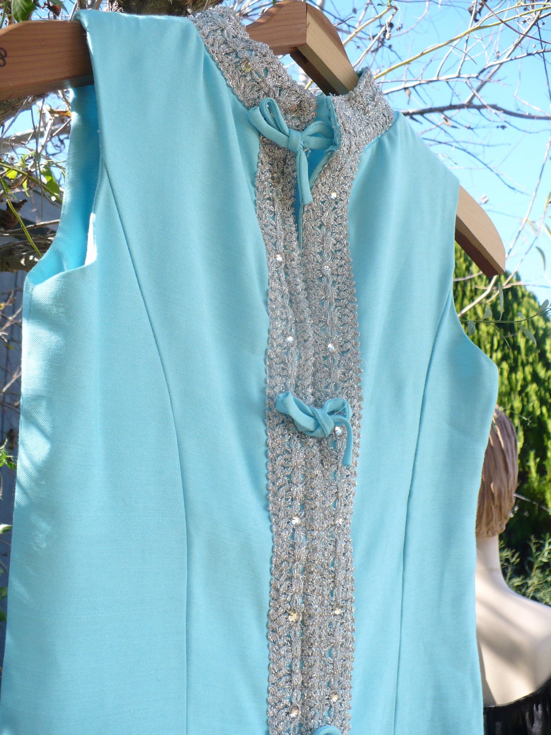 60s Ice BLue Mata Hari Rhinestones Sexy Cocktail Mad Men Maxi dress by KitKatCabaret on Etsy