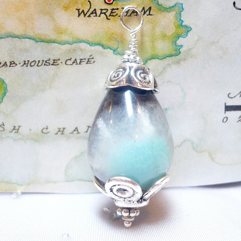 Amazonite Pendant, Large Agate Pendant, Sterling Silver,  37mm