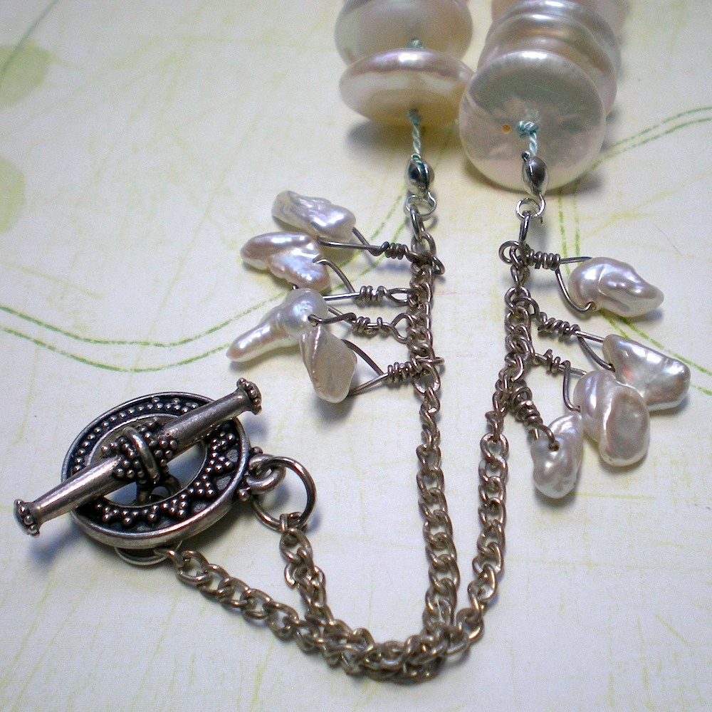 White Button Pearl Necklace Wedding Jewelry