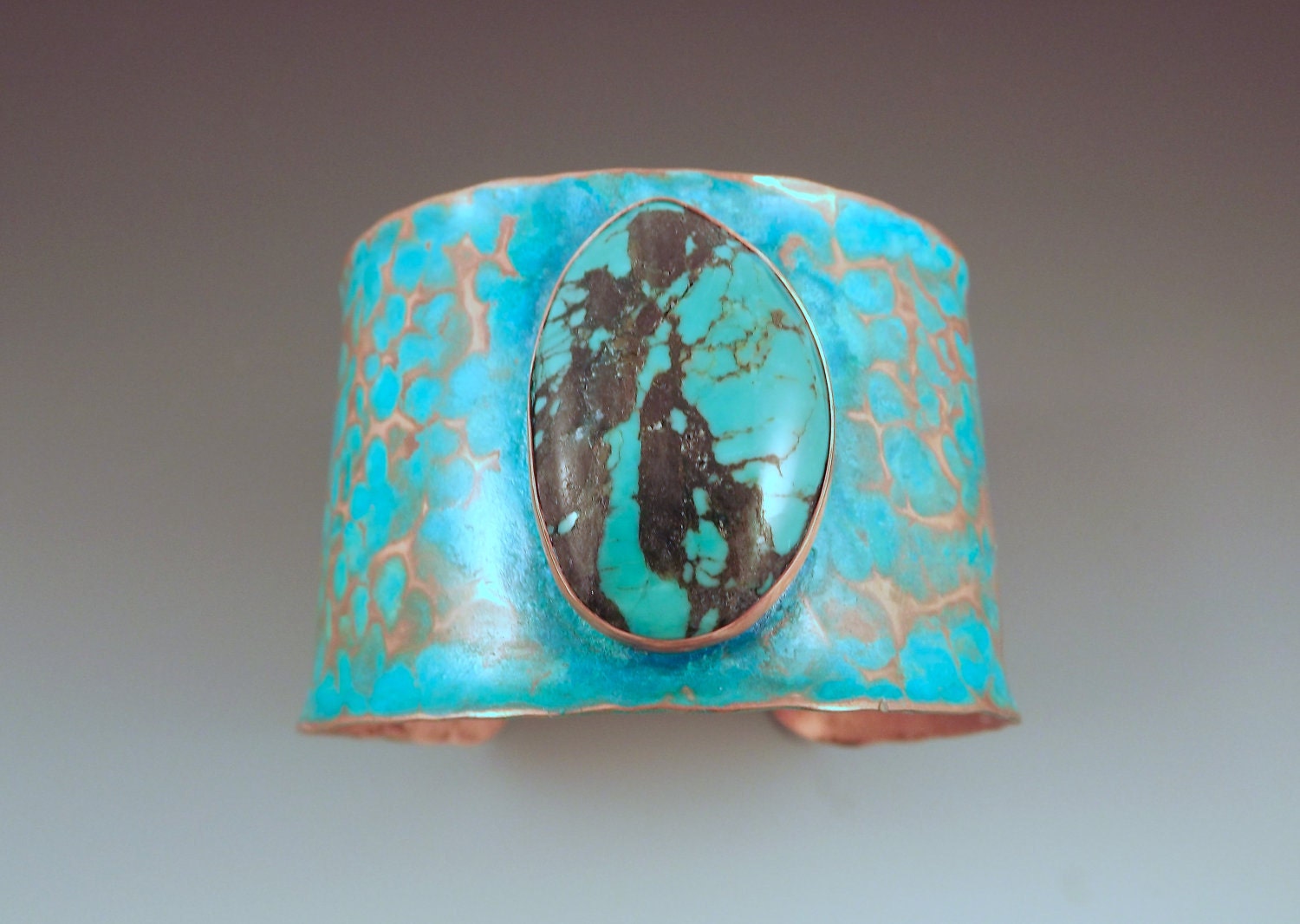 Turquoise Freeform Shape Copper Patina Statement Cuff