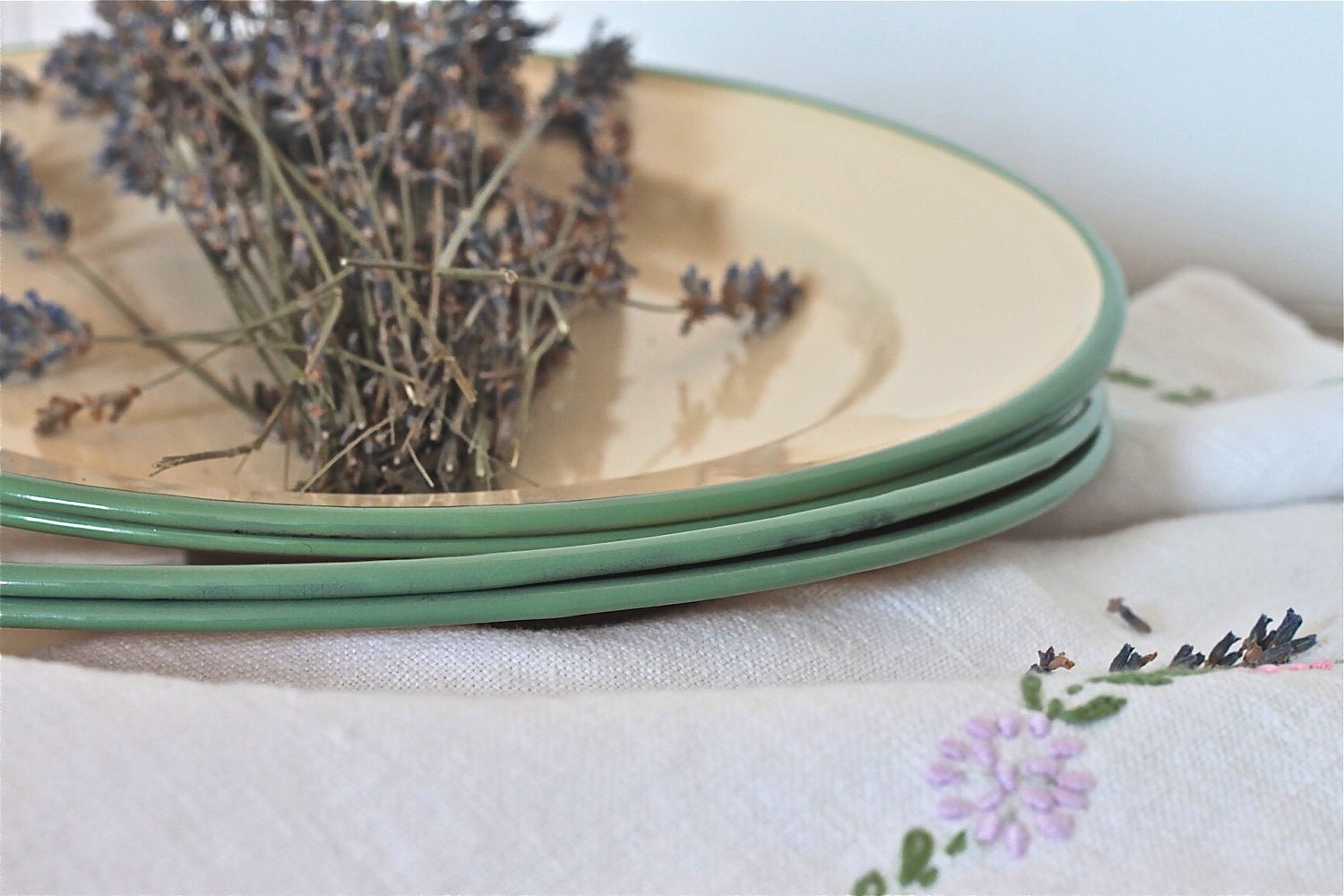 swedish vintage enamelware plates, set of four