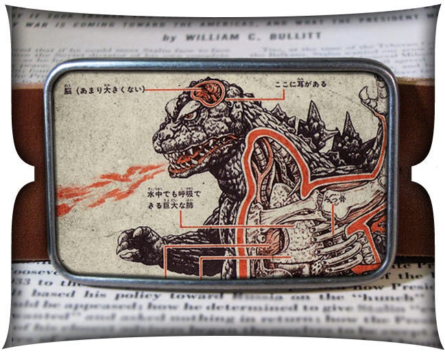 godzilla belt buckle, monster buckle, geekery 299