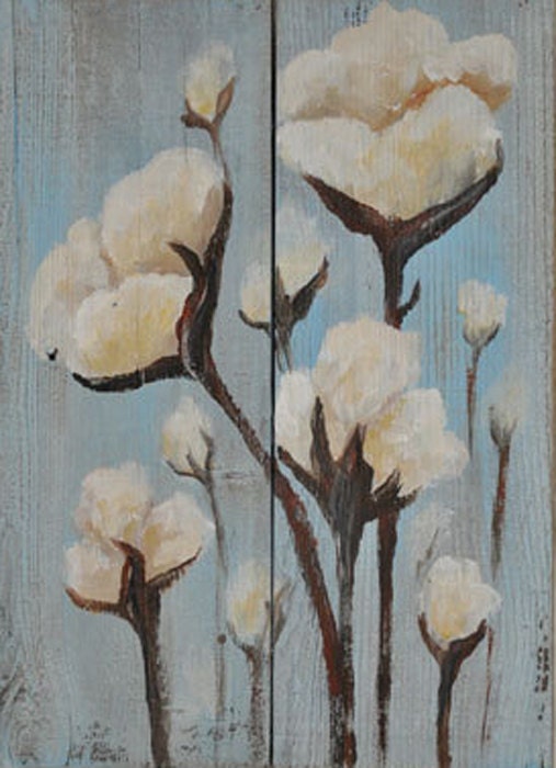 Cotton Field Hand Painted on Reclaimed Wood Rustic