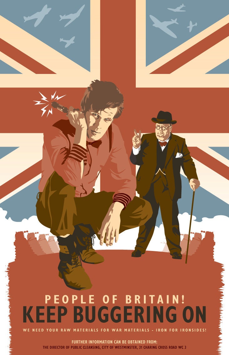 Doctor Who - Keep Buggering On - WW2 Pastiche - 17 x 11" Print on Premium Cotton Rag Canvas
