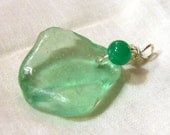 Pale green/aqua sea glass pendant with vintage jade accent