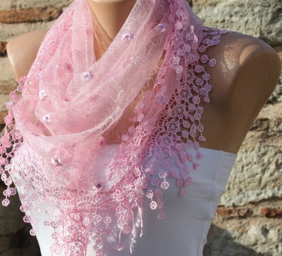 Pink  Lace Scarf Shawl Scarf -  Cowl Scarf - fatwoman