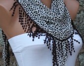 Brown Heart scarf Love Scarf  -  Cowl Scarf with  Lace Edge - Women's fashion - fatwoman